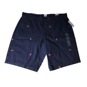 GAP Mens Navy Blue Flamingo Embroidered 10" Chino Shorts Size 33 NWT